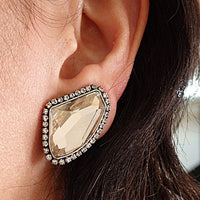 GREEN clip on earrings, Gold Olive Green clip earrings, Asymmetric earrings, Non pierced earrings, Woman Prom earrings, Formal clip earring