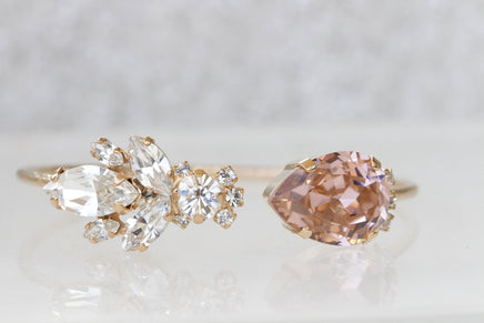 BLUSH BRIDAL EARRINGS, Light Pink Wedding Earrings, Morganite Crystal Long Earrings, Rose Gold Earrings, Bridesmaid Teardrop Earring Gift