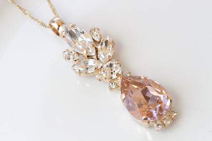 BLUSH BRIDAL EARRINGS, Light Pink Wedding Earrings, Morganite Crystal Long Earrings, Rose Gold Earrings, Bridesmaid Teardrop Earring Gift