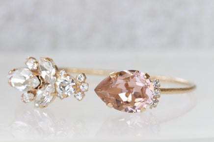 BLUSH BRIDAL EARRINGS, Light Pink Wedding Earrings, Morganite Crystal Long Earrings, Rose Gold Earrings, Bridesmaid Teardrop Earring Gift