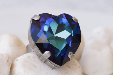 Blue Royal Heart Shaped Ring, Statement Heart Ring, Heart Jewelry, Blue sapphire Heart Ring, Anniversary wife gift, Large Stone Ring
