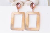 BLUSH STATEMENT EARRINGS, Rose Gold Earrings, Geometric Earrings, Drop Long Earrings, Bridal Gold Earrings, Rectangle Pink Big Earring Gift