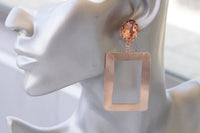 BLUSH STATEMENT EARRINGS, Rose Gold Earrings, Geometric Earrings, Drop Long Earrings, Bridal Gold Earrings, Rectangle Pink Big Earring Gift