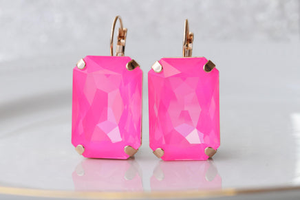 PINK FUCHSIA EARRINGS, Statement Pink Earrings, Hot Pink Earrings, Large Unique Earrings, Cocktail Ring Earrings Set, Neon Dark Pink Earring