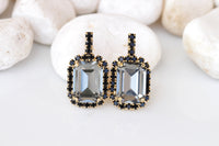 GRAY BLACK EARRINGS, Bridal Stud Earrings, Black Diamond Crystals Earrings, Bridal Shower Evening Dainty Earrings,Bridesmaid Smokey Earrings