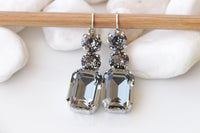 GRAY EARRINGS ,Black Diamond Bridal Drop Earrings, Gray Chandelier Earrings, Wedding Gray Long Dangle Earrings, Mother of the Brides Gift