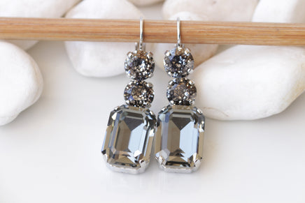GRAY EARRINGS ,Black Diamond Bridal Drop Earrings, Gray Chandelier Earrings, Wedding Gray Long Dangle Earrings, Mother of the Brides Gift