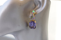PURPLE GREEN EARRINGS, Bridal Drop Earrings, Tanzanite Crystal Earrings, Light Purple Earrings, Wedding Long Earrings, Colorful Earrings