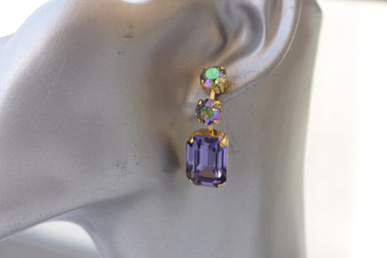 PURPLE GREEN EARRINGS, Bridal Drop Earrings, Tanzanite Crystal Earrings, Light Purple Earrings, Wedding Long Earrings, Colorful Earrings