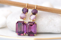 PURPLE DROP EARRINGS ,Amethyst Purple Bridal Earrings, Dark Purple Pink Chandelier Earrings,Wedding Long Dangle Earrings, Evening Earrings