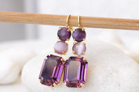 PURPLE DROP EARRINGS ,Amethyst Purple Bridal Earrings, Dark Purple Pink Chandelier Earrings,Wedding Long Dangle Earrings, Evening Earrings