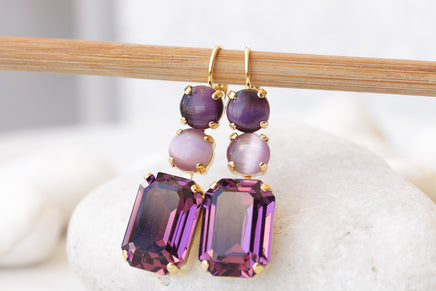 PURPLE DROP EARRINGS ,Amethyst Purple Bridal Earrings, Dark Purple Pink Chandelier Earrings,Wedding Long Dangle Earrings, Evening Earrings
