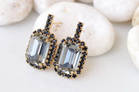 GRAY BLACK EARRINGS, Bridal Stud Earrings, Black Diamond Crystals Earrings, Bridal Shower Evening Dainty Earrings,Bridesmaid Smokey Earrings