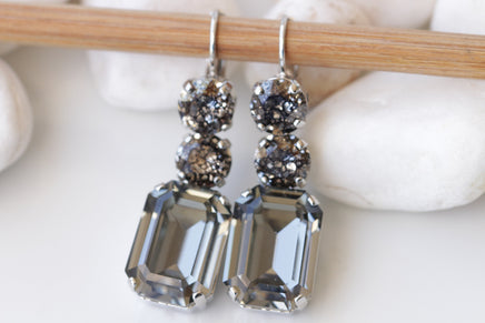 GRAY EARRINGS ,Black Diamond Bridal Drop Earrings, Gray Chandelier Earrings, Wedding Gray Long Dangle Earrings, Mother of the Brides Gift