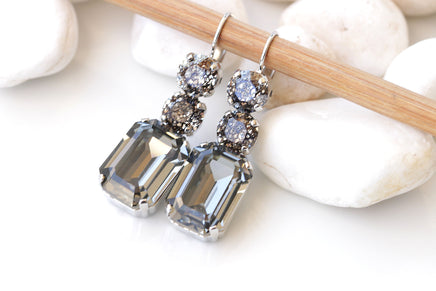 GRAY EARRINGS ,Black Diamond Bridal Drop Earrings, Gray Chandelier Earrings, Wedding Gray Long Dangle Earrings, Mother of the Brides Gift