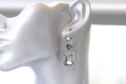 GRAY EARRINGS ,Black Diamond Bridal Drop Earrings, Gray Chandelier Earrings, Wedding Gray Long Dangle Earrings, Mother of the Brides Gift
