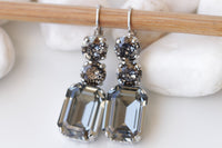 GRAY EARRINGS ,Black Diamond Bridal Drop Earrings, Gray Chandelier Earrings, Wedding Gray Long Dangle Earrings, Mother of the Brides Gift