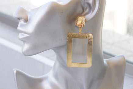 CHAMPAGNE STATEMENT EARRINGS, Gold Oversized Earrings, Rectangle Earrings, Drop Long Earrings, Bridal Earrings,Boho Gold Topaz Big Earrings