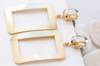 CHAMPAGNE STATEMENT EARRINGS, Gold Oversized Earrings, Rectangle Earrings, Drop Long Earrings, Bridal Earrings,Boho Gold Topaz Big Earrings