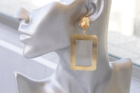 CHAMPAGNE STATEMENT EARRINGS, Gold Oversized Earrings, Rectangle Earrings, Drop Long Earrings, Bridal Earrings,Boho Gold Topaz Big Earrings