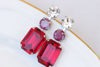 RED EARRINGS, Bridal Drop Earrings, Red Coral Crystal Earrings, Red Burgundy Earrings, Wedding Long Earrings,Stud And Drop Christmas Earring