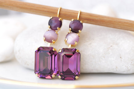 PURPLE DROP EARRINGS ,Amethyst Purple Bridal Earrings, Dark Purple Pink Chandelier Earrings,Wedding Long Dangle Earrings, Evening Earrings