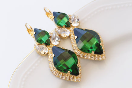 GREEN DROP EARRINGS, Evening Statement Wedding Earrings, Emerald Crystal Earrings,Jewelry For Brides, Cocktail Olive Green Earrings Gift