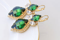 GREEN DROP EARRINGS, Evening Statement Wedding Earrings, Emerald Crystal Earrings,Jewelry For Brides, Cocktail Olive Green Earrings Gift