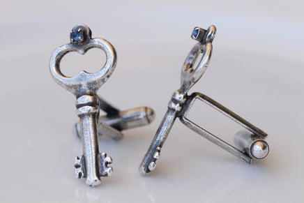 KEYS CUFFLINKS, Dark NAVY Blue Cufflinks, Groom Cufflinks, best man cufflinks, Vintage Suit Gift, Cufflinks,Father Of The Bride Accessory