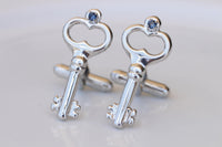 KEYS CUFFLINKS, Dark NAVY Blue Cufflinks, Groom Cufflinks, best man cufflinks, Vintage Suit Gift, Cufflinks,Father Of The Bride Accessory