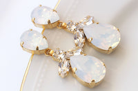 OPAL BRIDAL EARRINGS, Teardrop Long Wedding Earrings, White Opal Earrings,Jewelry Gift For Brides,Statement Opal And Crystal Formal Earrings