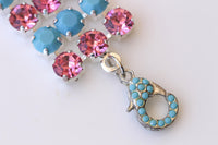 FUCHSIA TURQUOISE BRACELET, Pink And Blue Turquoise Silver Bracelet, Gift For Her, Chunky Pave Colorful Bracelet, Evening Statement Bracelet