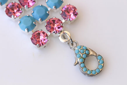 FUCHSIA TURQUOISE BRACELET, Pink And Blue Turquoise Silver Bracelet, Gift For Her, Chunky Pave Colorful Bracelet, Evening Statement Bracelet