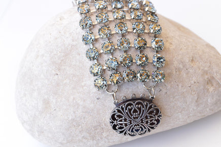 DUSTY BLUE BRACELET, Wedding Chunky Bracelet, Blue Gold Silver Formal Bracelet, Bridal Thick Statement Bracelet, Woman Evening Jewelry Gift
