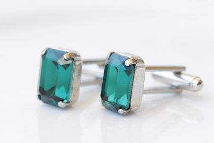 EMERALD CUFFLINKS, Dark Green Cufflinks, Groom Cufflinks, best man cufflinks, Rectangular Suit Gift, Cufflinks,Father Of The Bride Cufflink