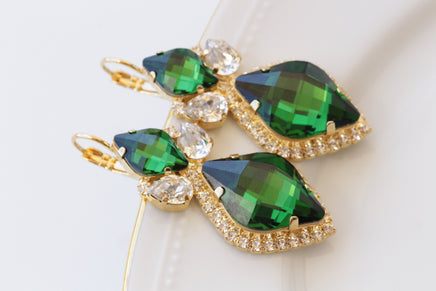 GREEN DROP EARRINGS, Evening Statement Wedding Earrings, Emerald Crystal Earrings,Jewelry For Brides, Cocktail Olive Green Earrings Gift