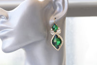GREEN DROP EARRINGS, Evening Statement Wedding Earrings, Emerald Crystal Earrings,Jewelry For Brides, Cocktail Olive Green Earrings Gift