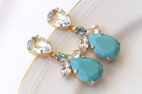 TURQUOISE BRIDAL EARRINGS, Cocktail Long Wedding Earrings, Blue Aquamarine Earrings, Unique Gift For Brides, Statement Blue Formal Earrings