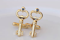 KEYS CUFFLINKS, Dark NAVY Blue Cufflinks, Groom Cufflinks, best man cufflinks, Vintage Suit Gift, Cufflinks,Father Of The Bride Accessory