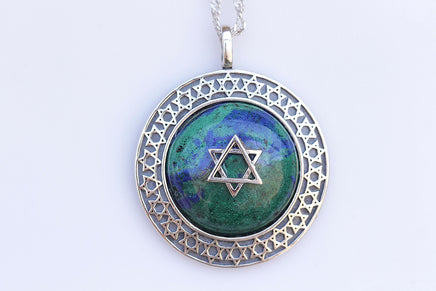 EILAT STONE NECKLACE, Star Of David,Turquoise Green Men Necklace, Jewish Tradition, Judaica Israeli Jewelry, Jewelry From Israel,Magen David
