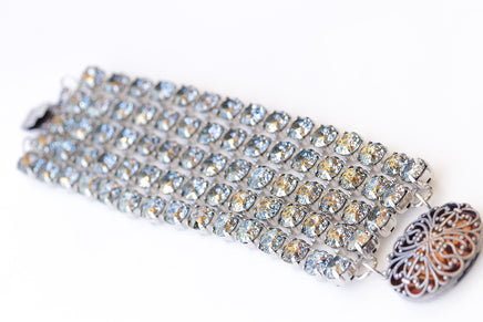 DUSTY BLUE BRACELET, Wedding Chunky Bracelet, Blue Gold Silver Formal Bracelet, Bridal Thick Statement Bracelet, Woman Evening Jewelry Gift