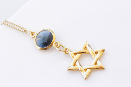 Star of David Necklace, Blue Navy Pendant, Wedding Jewish Gift, Magen David, Jewish Jewelry,Blue Topaz Crystal Necklace, Long Large Pendant
