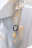 Star of David Earrings, Onyx Hoops Jewelry, Black and Gold Earrings, Dangle Earrings, Jewish Earrings, Long Earring, Flag of Israel Earrings