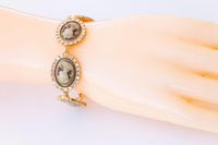GOLD CAMEO BRACELET, Bronze Cameo Bracelet, oval cameo Bangles, Romantic Jewelry Set, Antique Cameo Jewelry, Rustic Vintage Wedding Bracelet