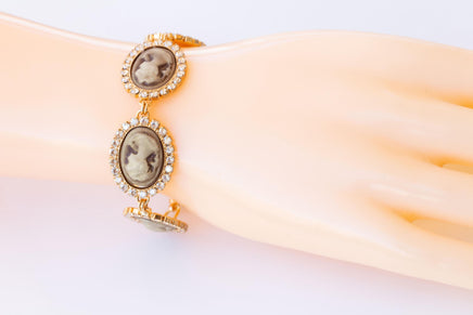 GOLD CAMEO BRACELET, Bronze Cameo Bracelet, oval cameo Bangles, Romantic Jewelry Set, Antique Cameo Jewelry, Rustic Vintage Wedding Bracelet