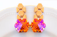 GOLDEN PINK EARRINGS, Astral Pink Earrings, Rose Gold Long Earrings, Orange Earrings, Evening Jewelry For Her, Hot Orange Fuchsia Earrings