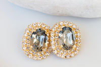 GRAY GOLD EARRINGS, Statement Evening Stud Earrings, Black Diamond Earrings, Smoky Gray earrings, bridal shower Earring Gift, Gray Crystals