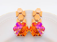 GOLDEN PINK EARRINGS, Astral Pink Earrings, Rose Gold Long Earrings, Orange Earrings, Evening Jewelry For Her, Hot Orange Fuchsia Earrings