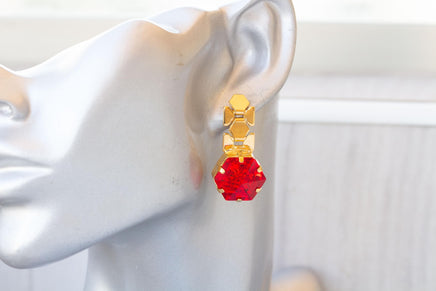 GOLDEN PINK EARRINGS, Astral Pink Earrings, Rose Gold Long Earrings, Orange Earrings, Evening Jewelry For Her, Hot Orange Fuchsia Earrings