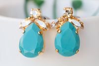 Turquoise Gold Earrings, Blue Turquoise Champagne Earrings, Vintage inspired jewelry, Evening Stud Earrings, Mother of brides Classic Style